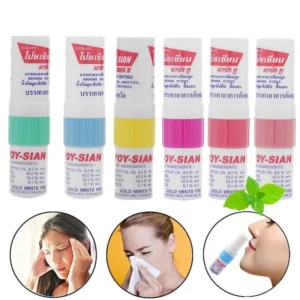 Découvrez l’Inhalateur Nasal Poy-Sian, un trésor de bien-être venu tout droit de Thaïlande. Ce stick nasal compact est formulé à partir d’huiles essentielles de menthe et d’eucalyptus, offrant une bouffée d’air frais instantanée pour dégager les voies respiratoires encombrées.