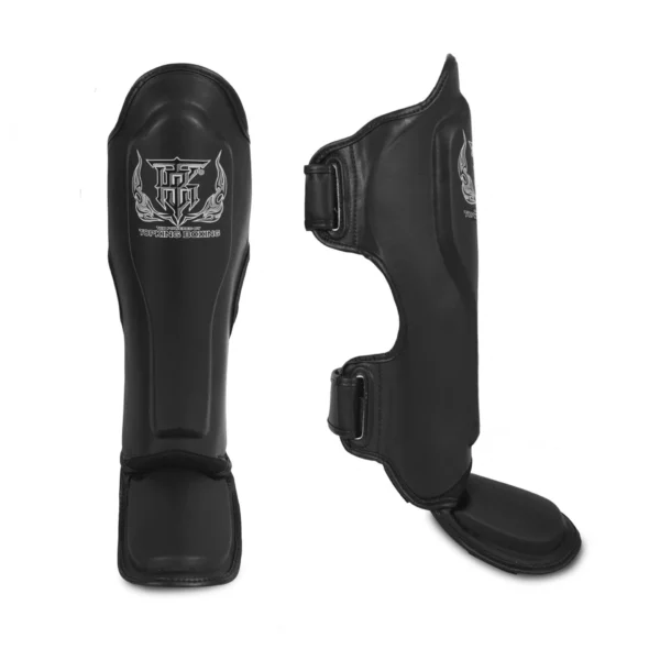 Protège tibia king noir mma kick boxing muaythai K1 100% cuir pour tous types d'art martiaux en pied poing