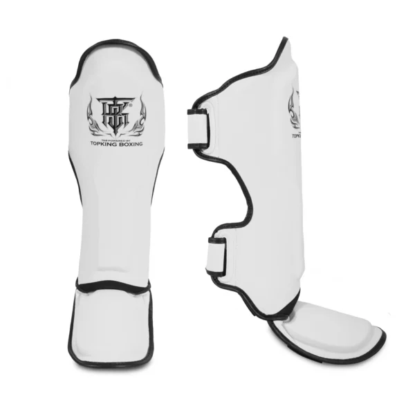 Protège tibia king blanc mma kick boxing muaythai K1 100% cuir pour tous types d'art martiaux en pied poing