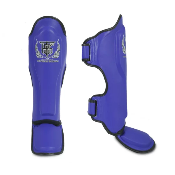 Protège tibia king bleu mma kick boxing muaythai K1 100% cuir pour tous types d'art martiaux en pied poing