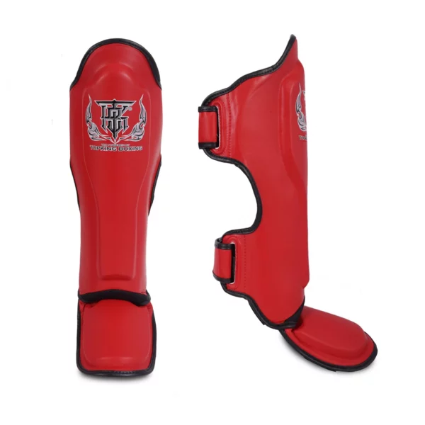 Protège tibia king rouge mma kick boxing muaythai K1 100% cuir pour tous types d'art martiaux en pied poing