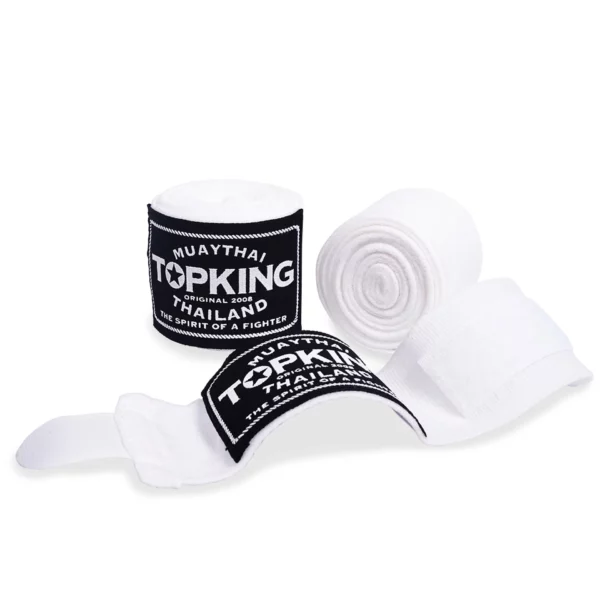 bande de protection topking blanc En utilisant ces bandes, les boxeurs peuvent réduire le risque de blessures aux mains et aux poignets. Les bandes de protection TKHWR de Topking sont également lavables en machine, ce qui facilite leur entretien