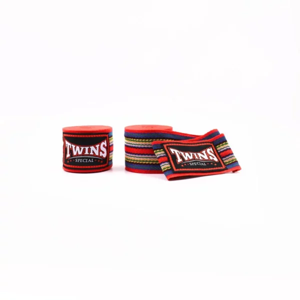 Les Twins CH-2 sont fabriqués en coton non élastiques avec des trous pour les pouces afin d'envelopper facilement les mains ou la paume. Conçu en utilisant des bandages à rayures colorées pour le nouveau style de Twins d'une longueur de 5 mètres.